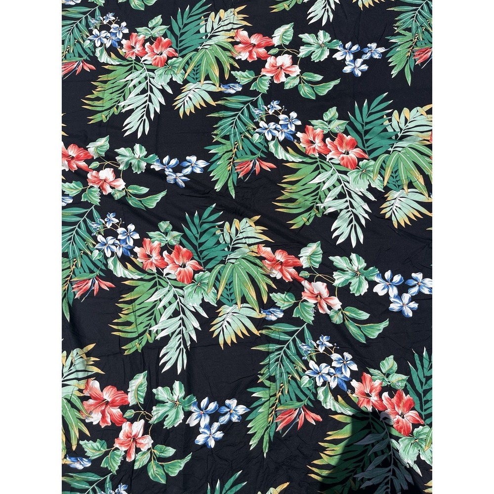 Vintage 70s Gordon Hawaiian Fabrics Black w/ Floral Flower 3 Yards By 44"
